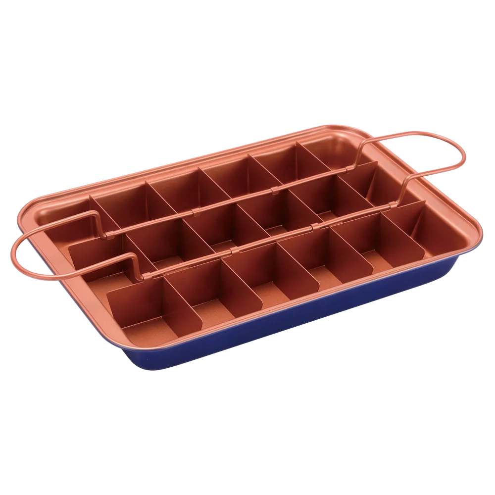 
k-509-1-copper Brownie Pan with Dividers, Non Stick Coated Brownie Baking Tray,Carbon Steel Bakeware 