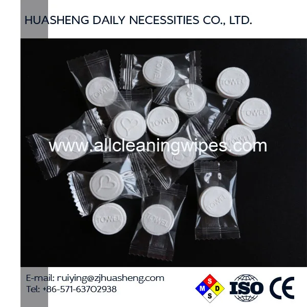 
Compressed Towelettes 100% rayon mesh coin tissues 
