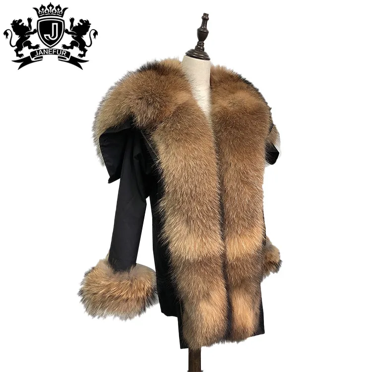 Wholesale Custom Real Raccoon Fur Cuff Comfortable Classical Winter Fox Fur Coat With Fur Collar