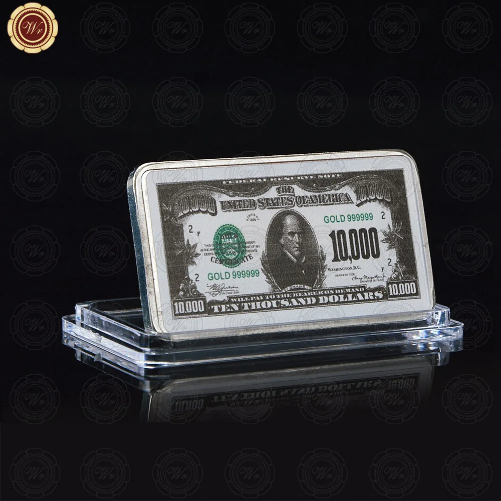 WR Home Accessory 10000 Dollar American Silver Bill Note Fake Bar Quality 999.9 Silver Bars