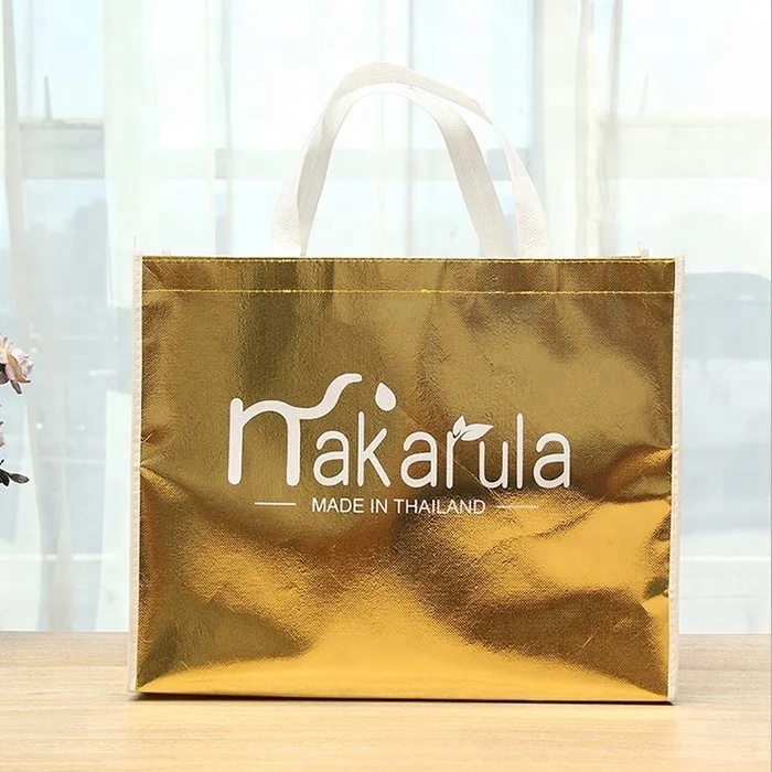 Personalized gold metallic hologram shopping non woven bag