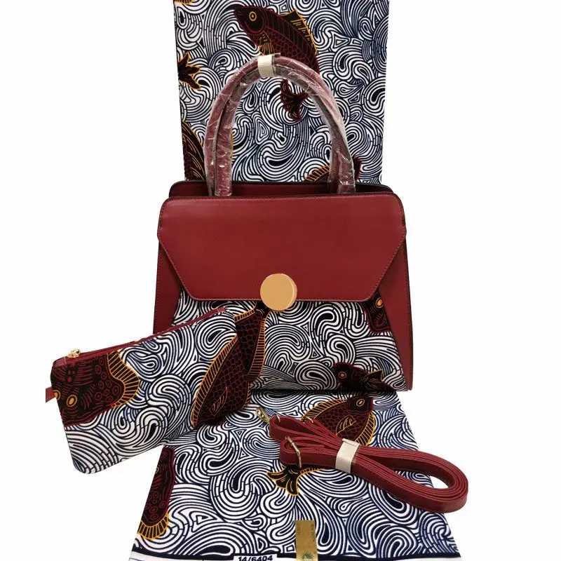
H & D Hot Selling African Wax Print Fabric Tote Bags Fashion Women Handbags 