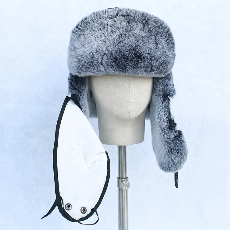 2023 new type SKI MASK rex rabbit fur hat  Russian winter FUR hat with mouth-muffle