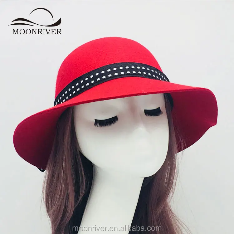 Fashion Women Wool Felt Church Bowler Cloche Wide Brim Hat for Party