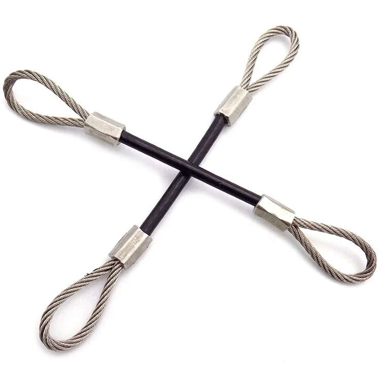 High Tensile Black PVC Coated Galvanized Steel Heavy Duty Wire Rope Cable With Loops for safety