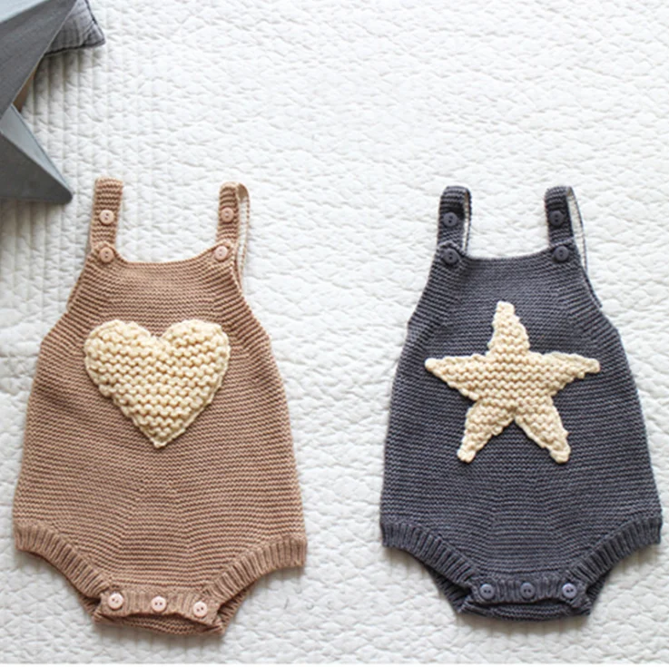 Wholesale toddler clothing star heart-shaped knitted overalls newborn baby romper jumpsuit