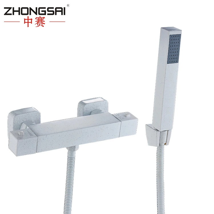 Королевская Ванная комната латунь квадратный распыления краски ручной душ головы гранит белый термостатический Ванна Душ