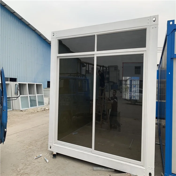 Container House Kits with Glass Door and Wooden Style Appearance for Exhibition Hall