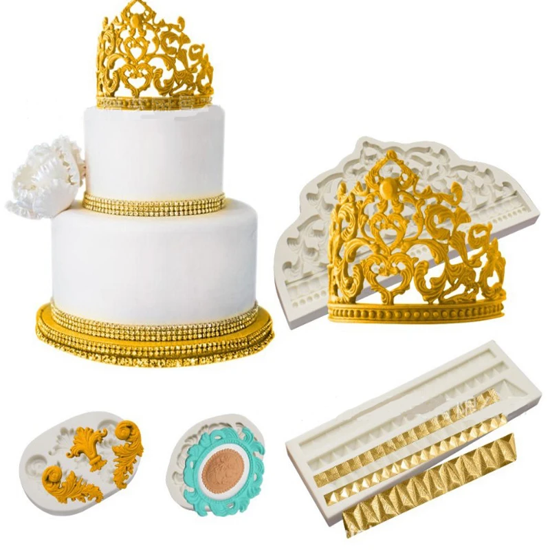 DIY 4 PCS Crown Lace cake mould ice cream mold Silicone cake molds for cake decoration