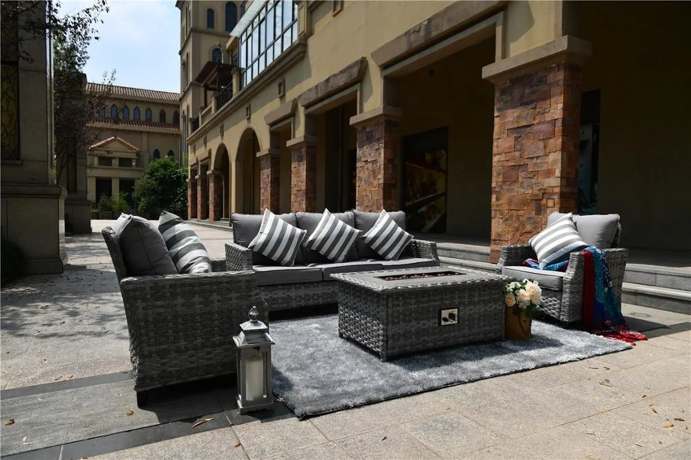Modern Outdoor rattran furniture Garden Patio  Wicker Fire Pit Sofa Set