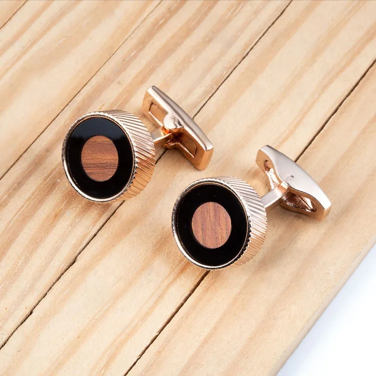18K Gold Plated Solid Brass Wooden Gentleman Wedding Cufflinks