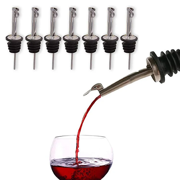 Stainless Steel Wine Stopper Spout Dispenser Free Flow Pourers Olive Oil Liquor Bottle Pourer with Flip-top Cover