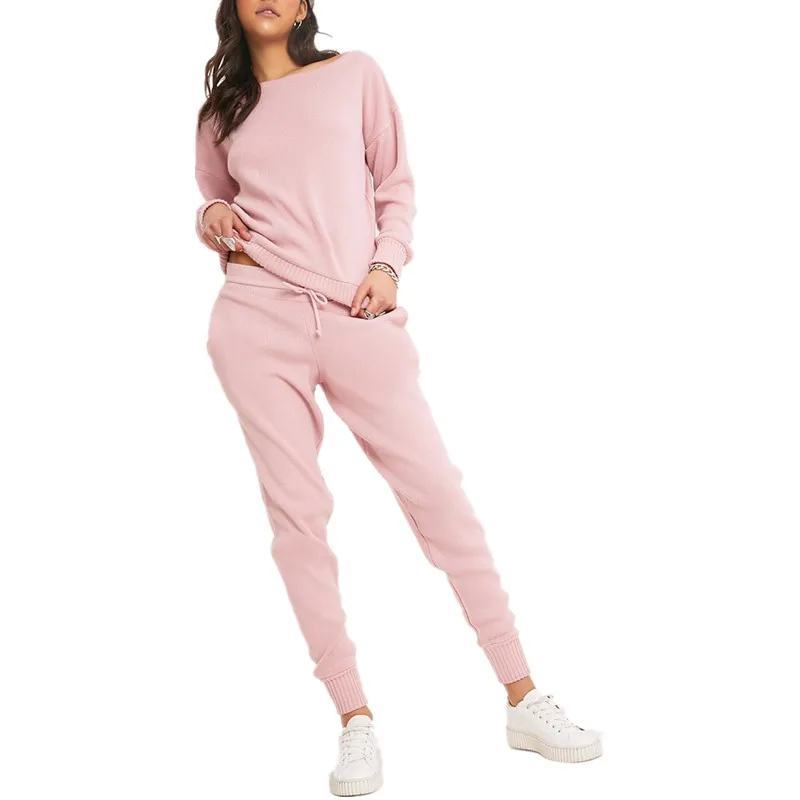
Wholesale manufacturer custom knitted women two piece lounge set 