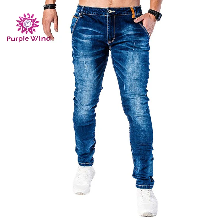 Slim fit stretch scratch with decorative patch denim jeans for men