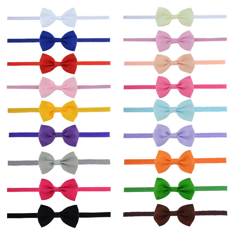 18 colors stock wholesale solid color grosgrain ribbon bow ,children elastic band small hair bow for decoration