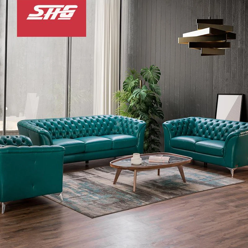 Classic Italy living room wax leather sofa chesterfield 3 seater