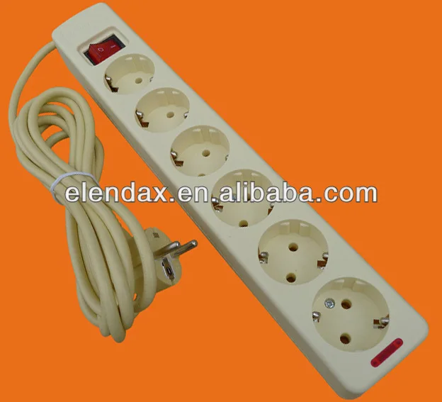 Европа стиль 6 банды расширение разъем питания с земли и выключатель ( E5006ES )