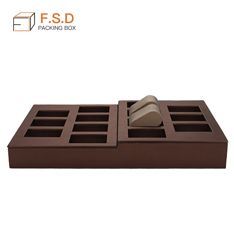 2024 High Quality New trend PU Leather Watch Jewelry Tray Display custom Brown color size Whole Set Tray For Window Showcase
