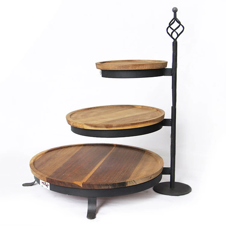 Hot Sale Acacia wood 3 tier Swivel serving tray