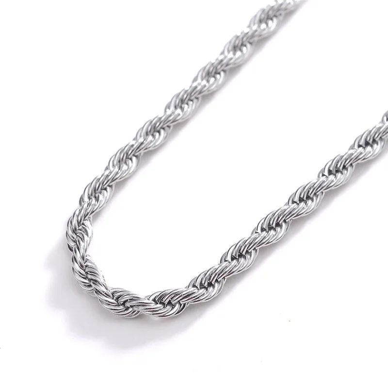 3mm rope chain Stainless Steel Hips hop jewelry gold silver rose black rope chain necklace jewelry