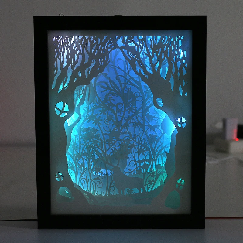 3D Paper Cut Light Box Carving Night Light Lamp Light Up Shadow Box Frame