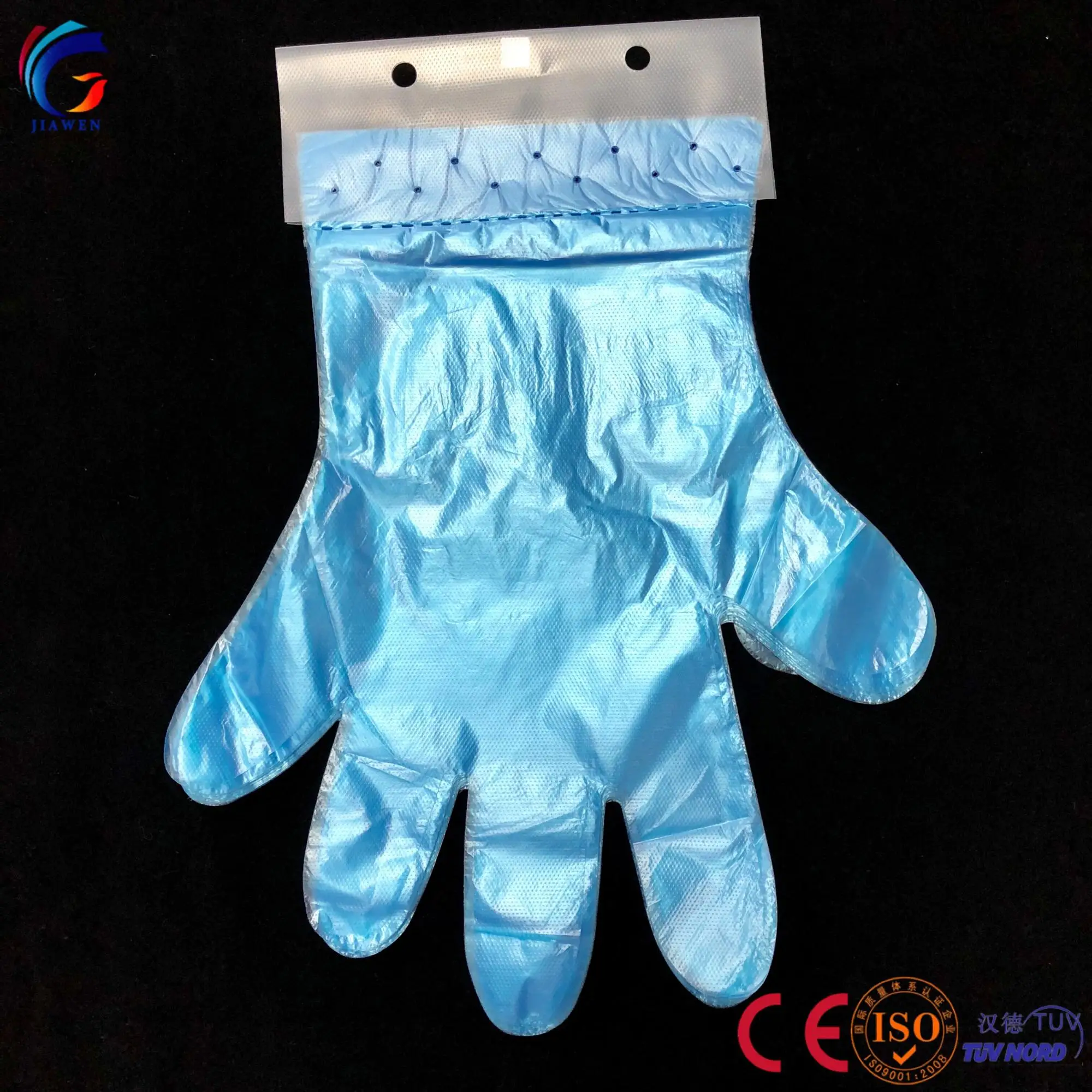 Anti-Slip Design Carefully Tested PE disposable plastic gloves with head card hang tag blocked gloves for easy use