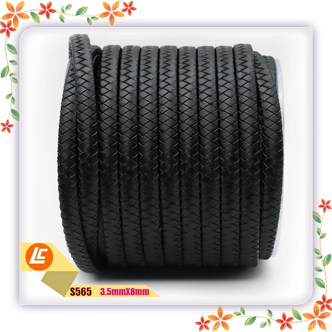 
3.5*8 Mm Plain Braiding Genuine Flat Cowhide Leather Rope For Jewelry Making 