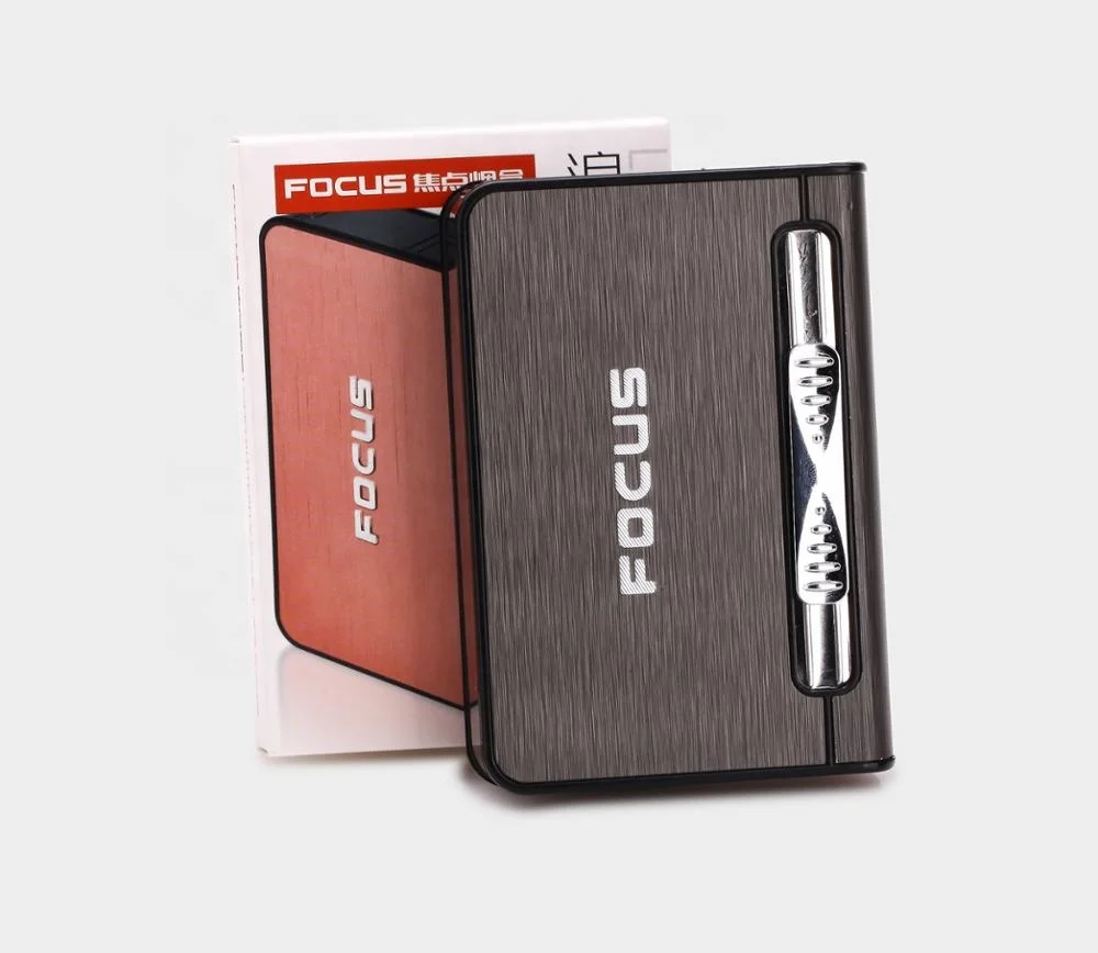 FOCUS wholesales red flame cigarette lighter box for cigarettes with lighter, automatic cigarettes case