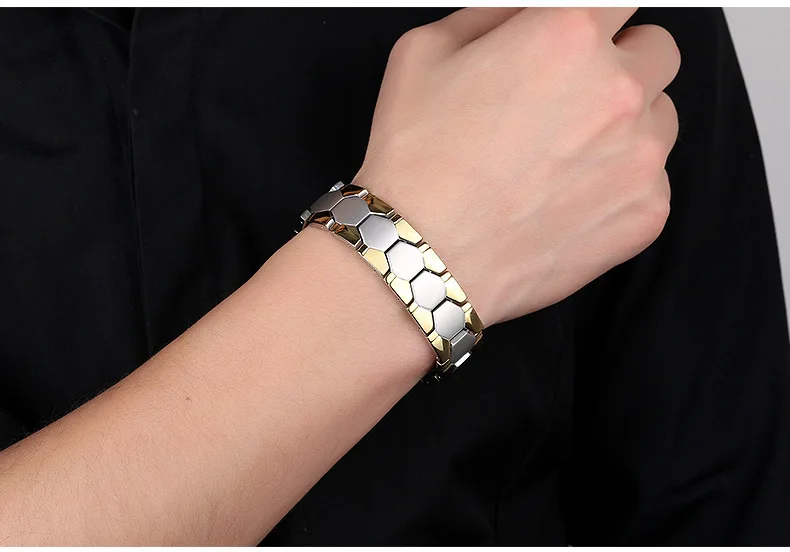 Men stainless steel health blood pressure control japanese bio magnetic therapy bracelet