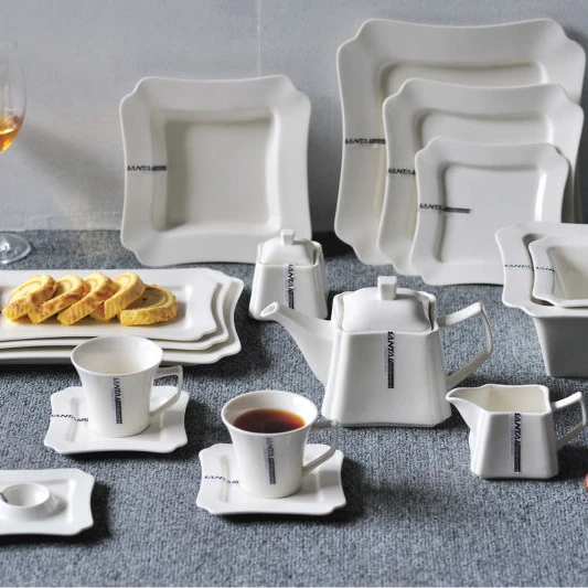 New Designed Square White Ceramic Dinnerware Porcelain Dinner Set
