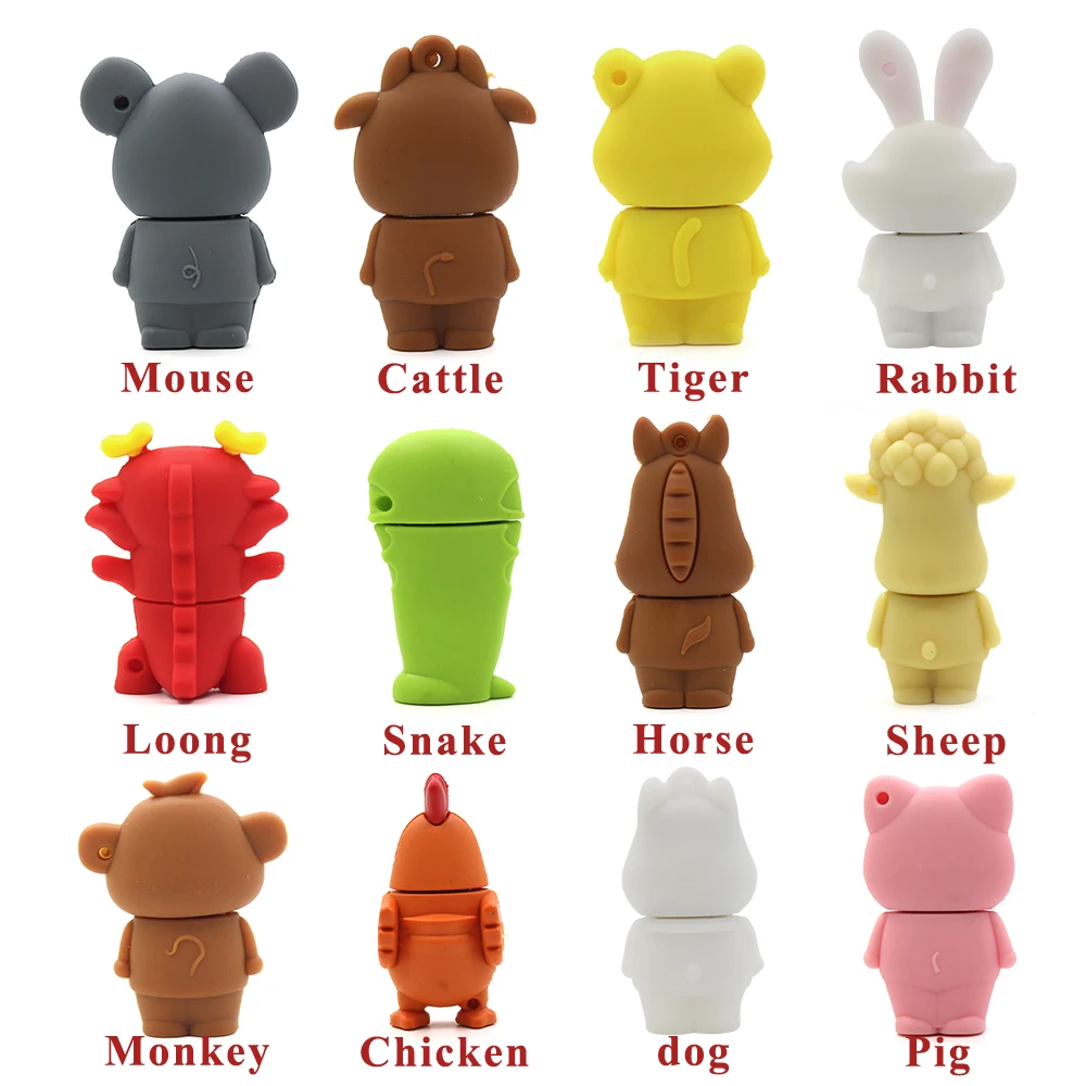Zodiac Usb Flash Drive Pendrive Pen Drive Cute Chinese Cartoon PVC 8GB 16GB 32GB A-class Flash Chip USB 2.0 Customized Package