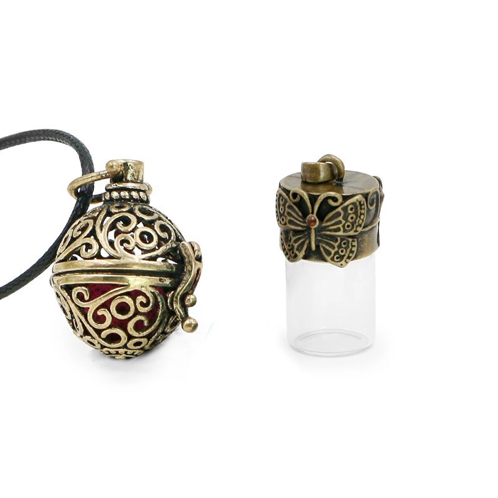 Essential Oil Aromatherapy Necklace Antique Bronze Diffuser Pendant Locket with Bottle Vial Essential Oil Bottle Necklace