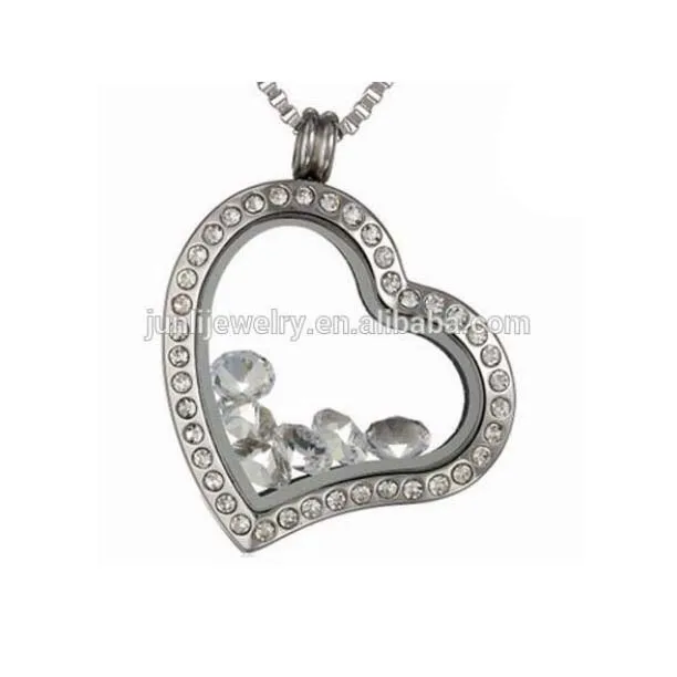 Photo Frame Locket Pendant Stainless Steel Heart Shaped Floating Locket