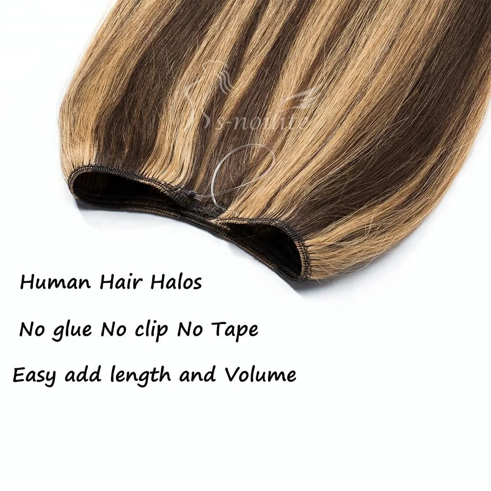 Dark brown Highlight Ash blonde Durable Hidden fish line wire brazilian remy hair hot sale