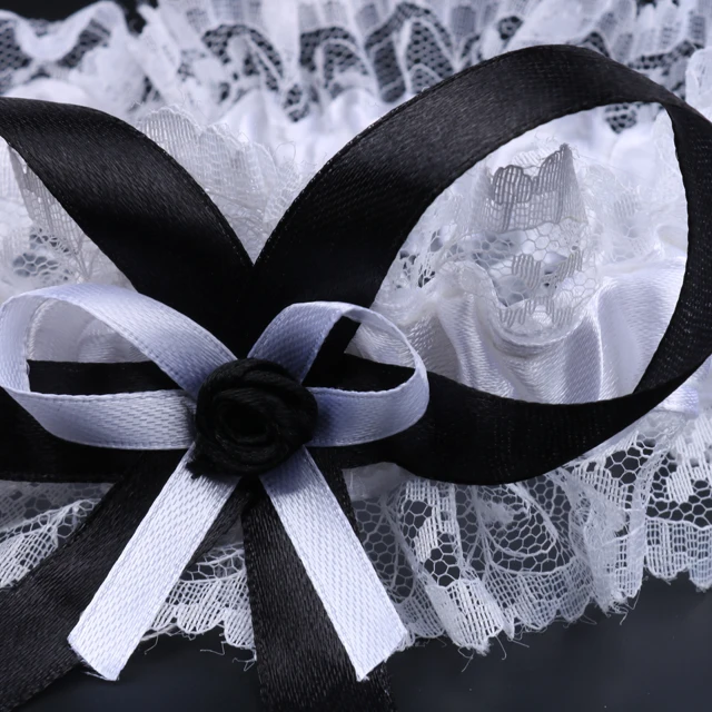 Single bride  party  bachelorette hen Party sexy girl lace garter white bow decorated with black leg garter