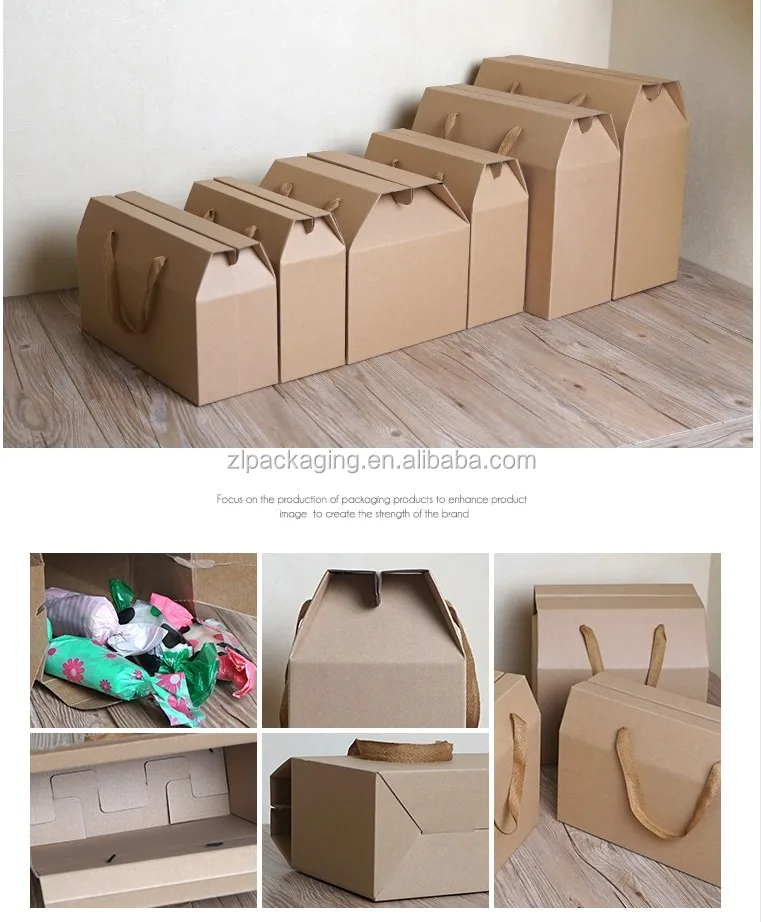 ZL Recycled kraft paper cardboard dry fruit  packaging carton gift box with rope handle