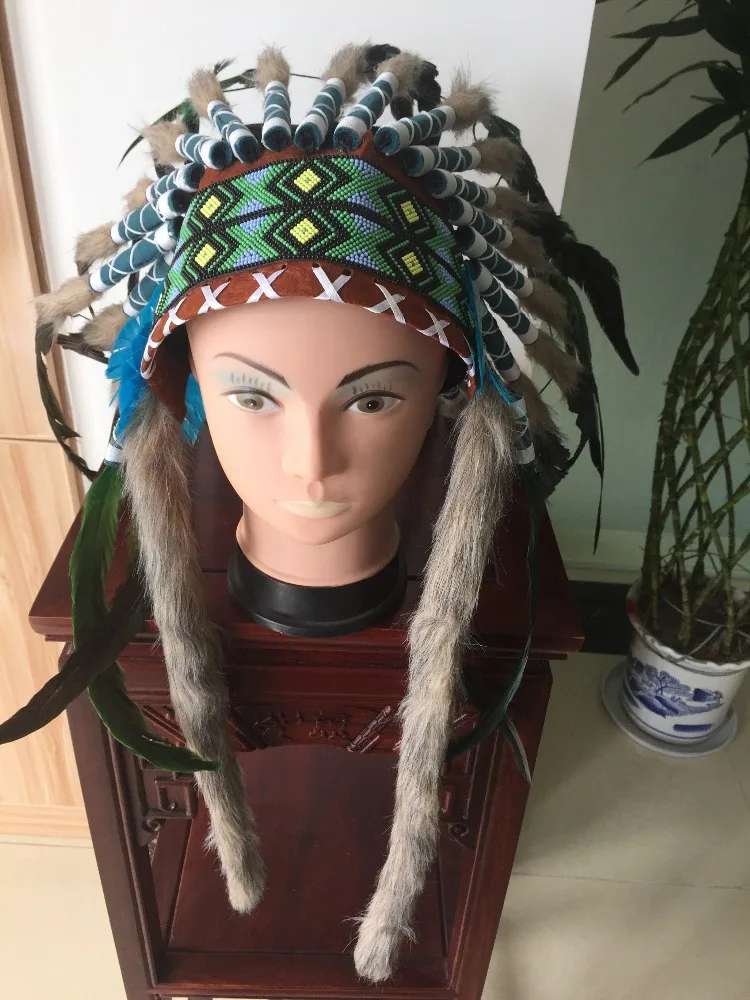 Hot Sale party favors Green  Indian Feather Headdress