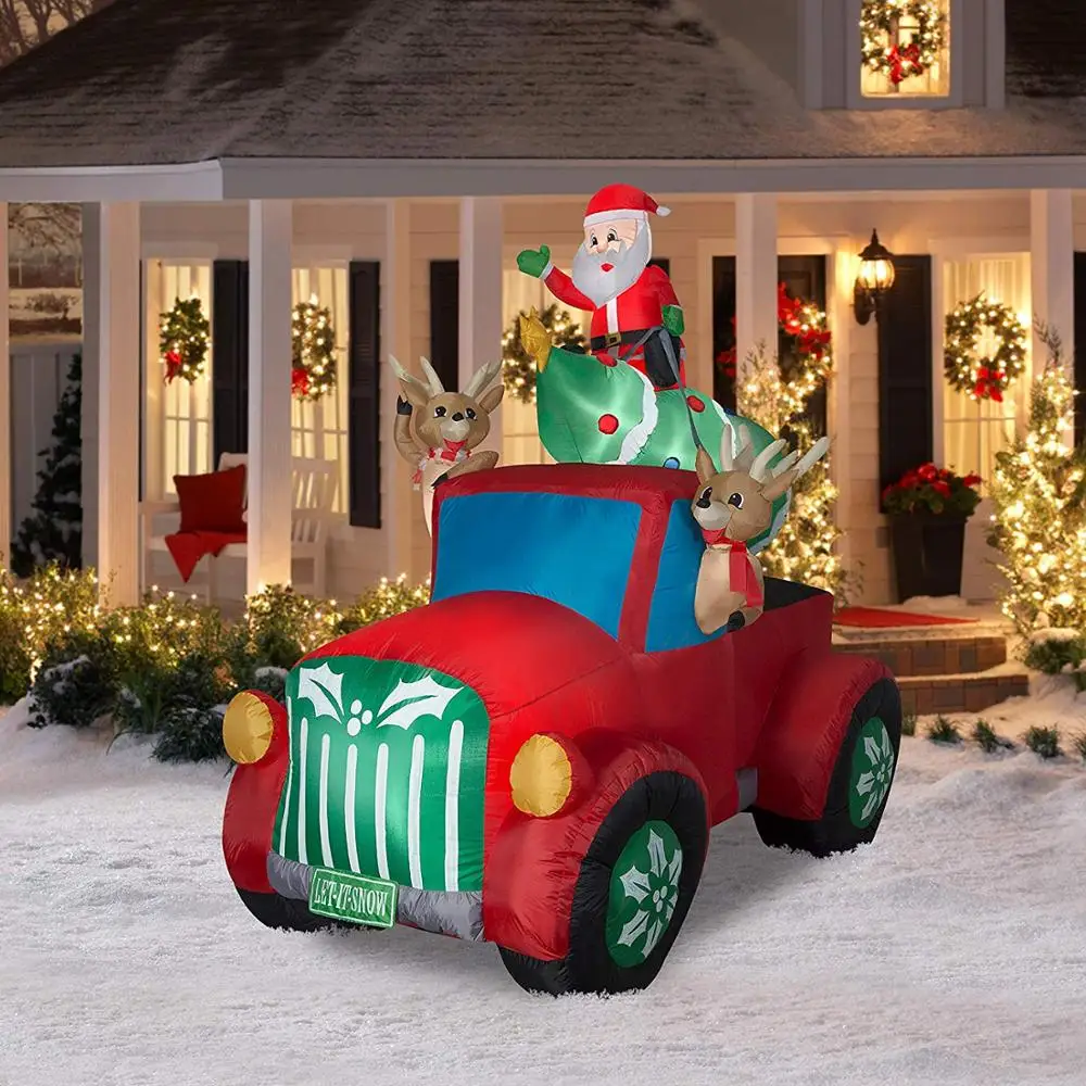 Holiday Time Santa Truck Retro Truck with Reindeer, Airblown Inflatable 8 Feet