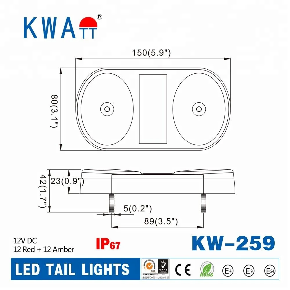 
Factory High Quality 24pcs LEDs12V Oval Vehicle Autostop turn rear TAIL Lights for Truck trailer marine With E-Mark 