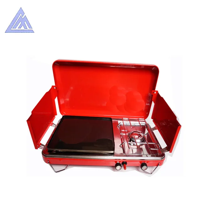 #R1310DPL gas double burner stove with fried plate for outdoor camping