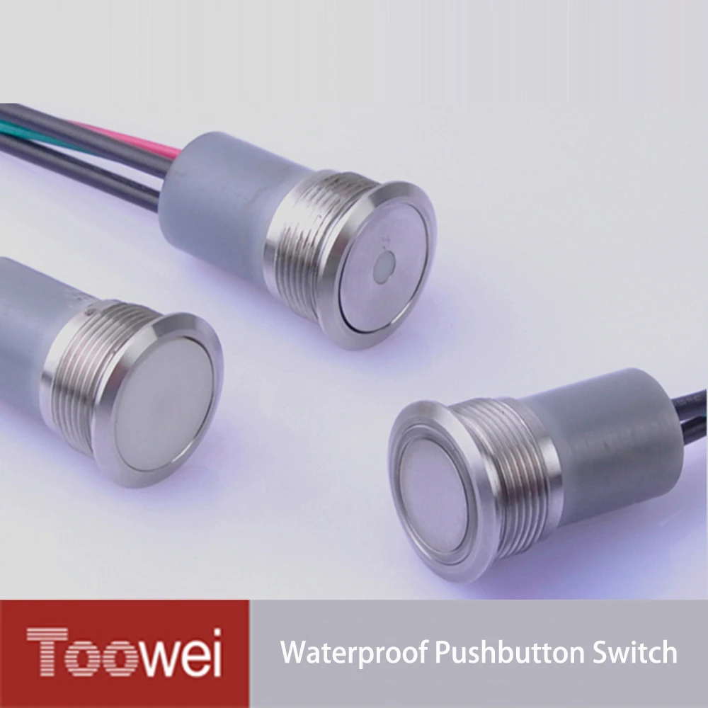 Toowei 19mm stainless steel flat head reset lamp switch pushbutton ip67 momentary switch as machine switches