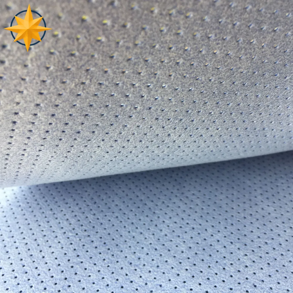 Blue/yellow needle punched pu coated leather chamois fabric with hole