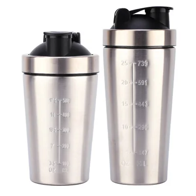 25oz Single Wall Stainless Steel Custom Protein Gym Bottle Shaker with Scale