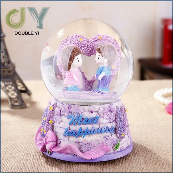 Customized 360 rotate music crystal glass snowball for wedding souvenirs gift resin Craft