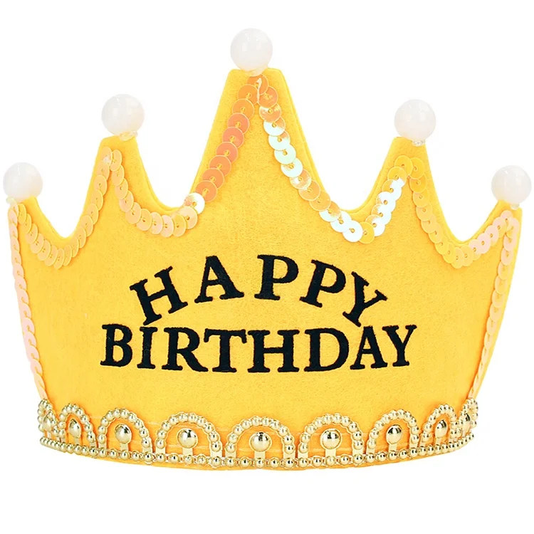 Kids LED Flashing Birthday Cap Non-woven King Princess LED Crown Glowing Birthday Party LED Hat