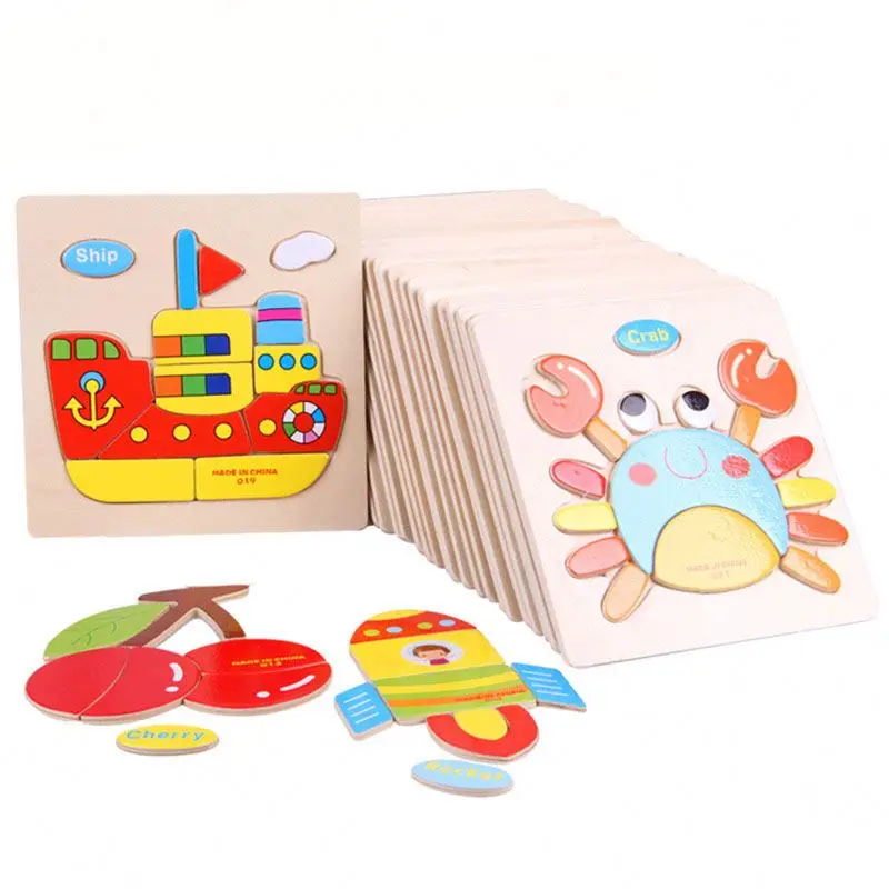 Children Wooden Jigsaw Piece Animal cartoon3D wooden Puzzle toy