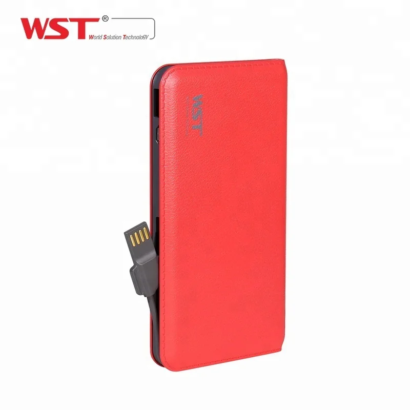 Hot sale Built-in cable 9000mAh dual usb portable mobile power bank with CE RoHS FC approved