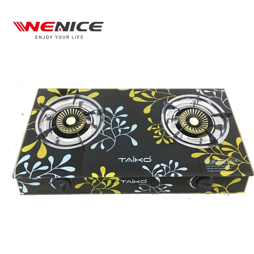 Tempered glass panel gas stove with cast iron burner