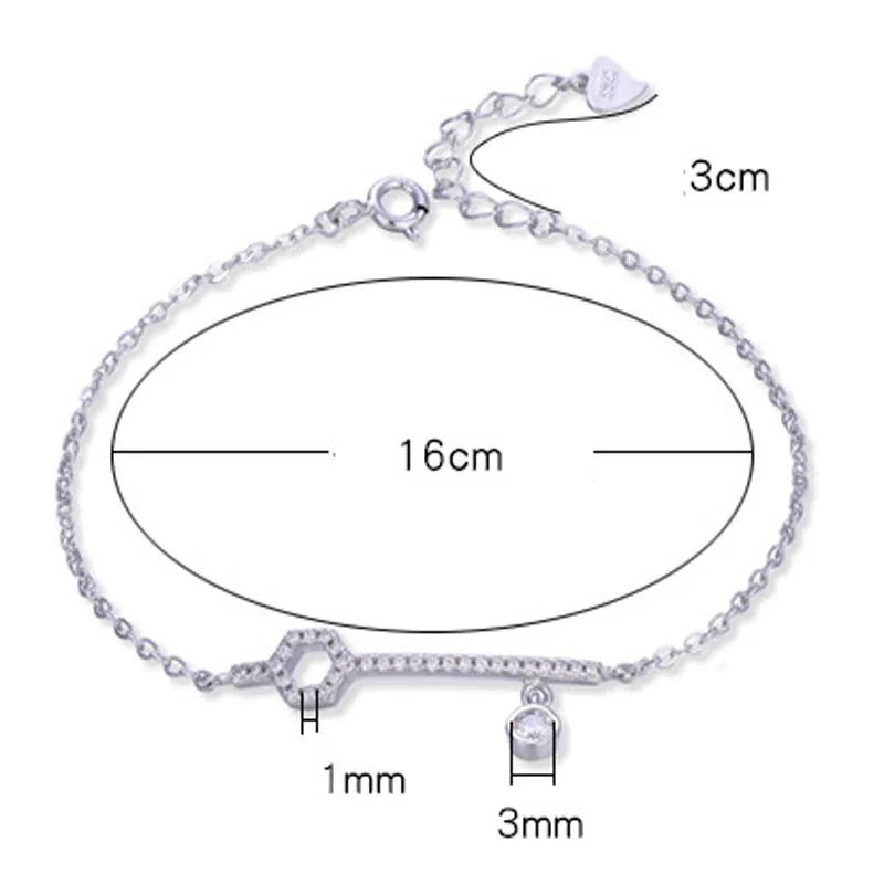 New design 925 sterling silver luck Key shape charm bracelet for women YJ00603