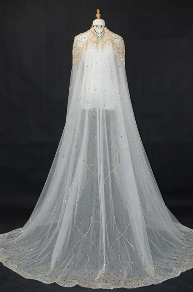 Heavy Beaded Long Evening Dresses Cape Luxury 2018 New High Quality White Cheap Guangzhou Wedding Cape Wedding Accessories